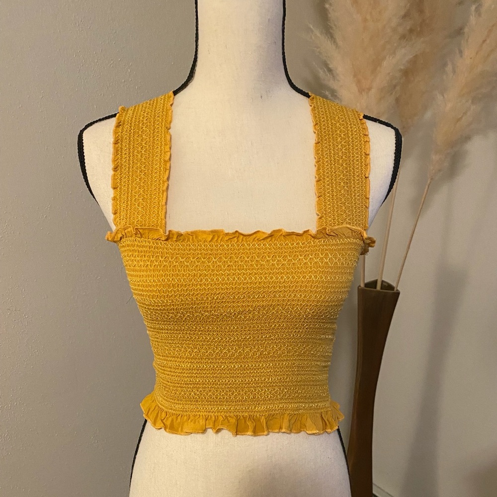 Keen the Label - Laguna Beach, stretchy, ruffled gold tank crop top